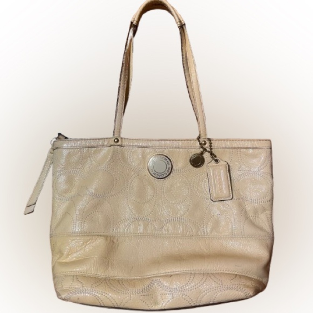 Coach Beige Embossed Tote Bag
